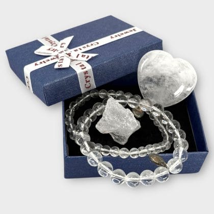 2 Bergkristal Armbanden en 2 Edelstenen Set en Cadeaudoosje