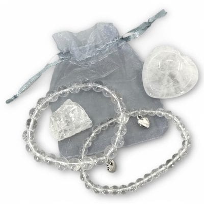 2 Bergkristal Armbanden en 3 Edelstenen Set en Cadeauzakje