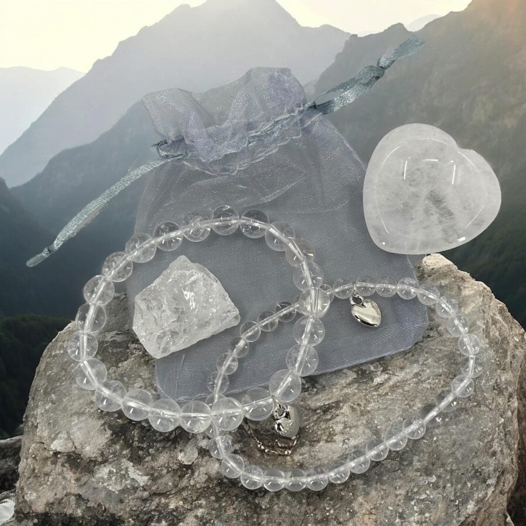 2 Bergkristal Armbanden en 3 Edelstenen Set en Cadeauzakje