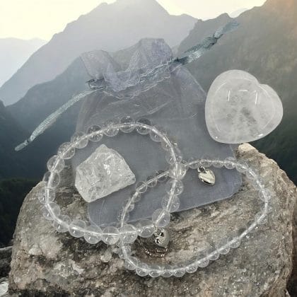 2 Bergkristal Armbanden en 3 Edelstenen Set en Cadeauzakje