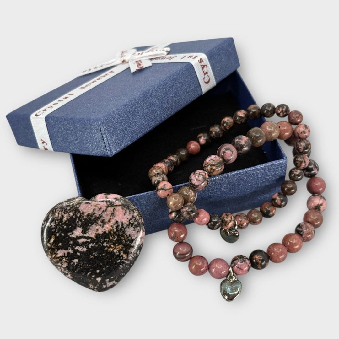 2 Rhodoniet Armbanden met Hartje Edelsteen
