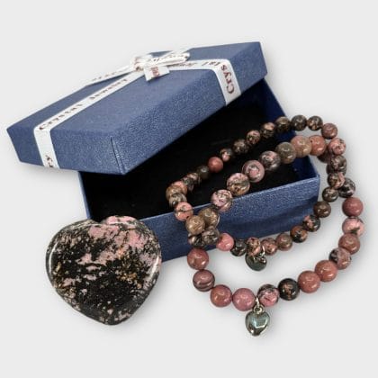 2 Rhodoniet Armbanden met Hartje Edelsteen