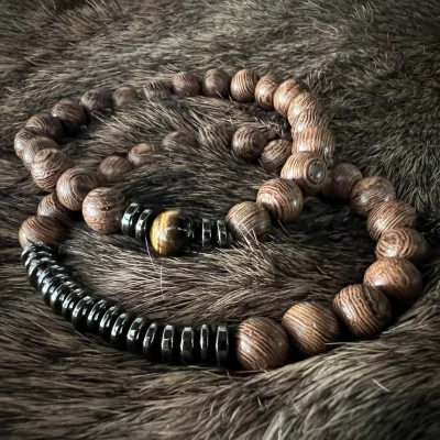 2 houten kralen armbanden met Tijgeroog - Afbeelding 2
