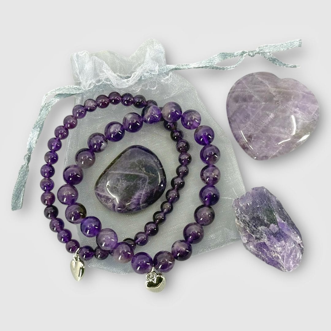 Amethist Edelsteen Armbanden Set & Kristallen met Luxe Cadeauverpakking