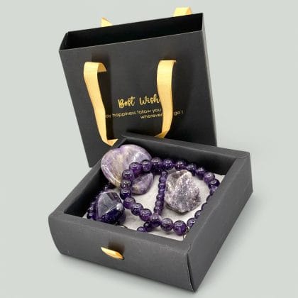 Amethist Geschenkset 2 Armbanden 3 Luxe Edelstenen in cadeauverpakking