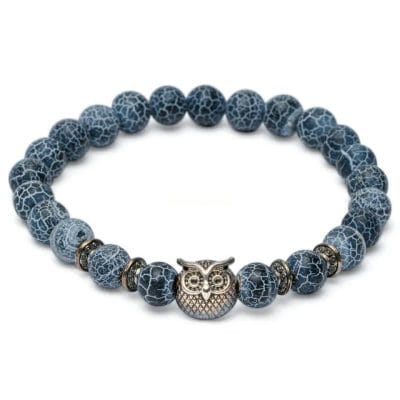 Wijze uil armband 🦉 Blauwe Frosted Agaat kralen 4 Armband Uil Frosted Agaat Wijsheid blauwe armband
