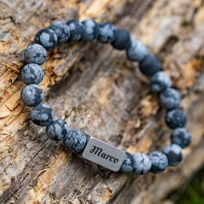 Bevroren sneeuwvlokken - Obsidiaan Kralen Armband - Afbeelding 2