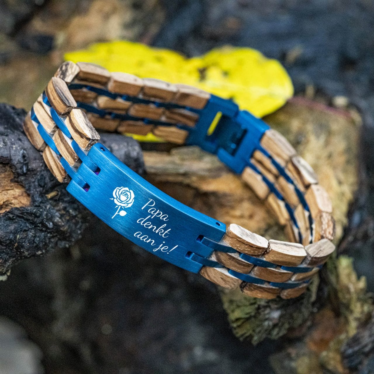 Ontwerp je eigen armband 7 Blue TIMBERWOOD Zebrano Blauw Houten Armband