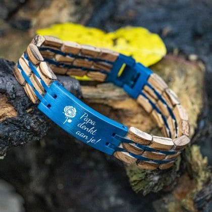 Azure TimberWood – Zebrano & Blauwe RVS Armband