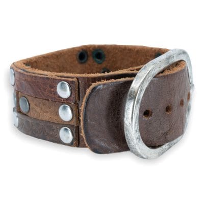 Brede leren Polsband - Bruin Runderleer - Afbeelding 12