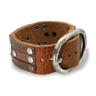 Brede leren Polsband - Bruin Runderleer - Afbeelding 3