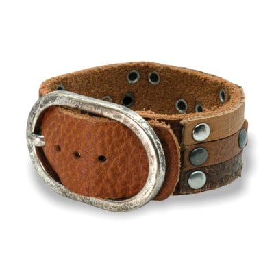 Brede leren Polsband - Bruin Runderleer - Afbeelding 4