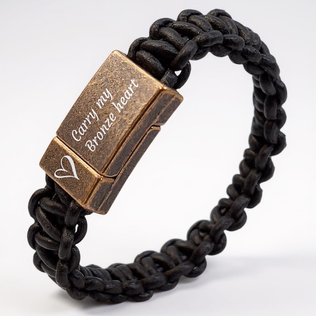 Bronzen armband van gevlochten bruin Valiano™ leer 1 Bronzen armband van gevlochten bruin Valiano™ leer