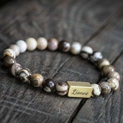 Bruine Zebra stenen Jasper – Naamgravure Kralen armband