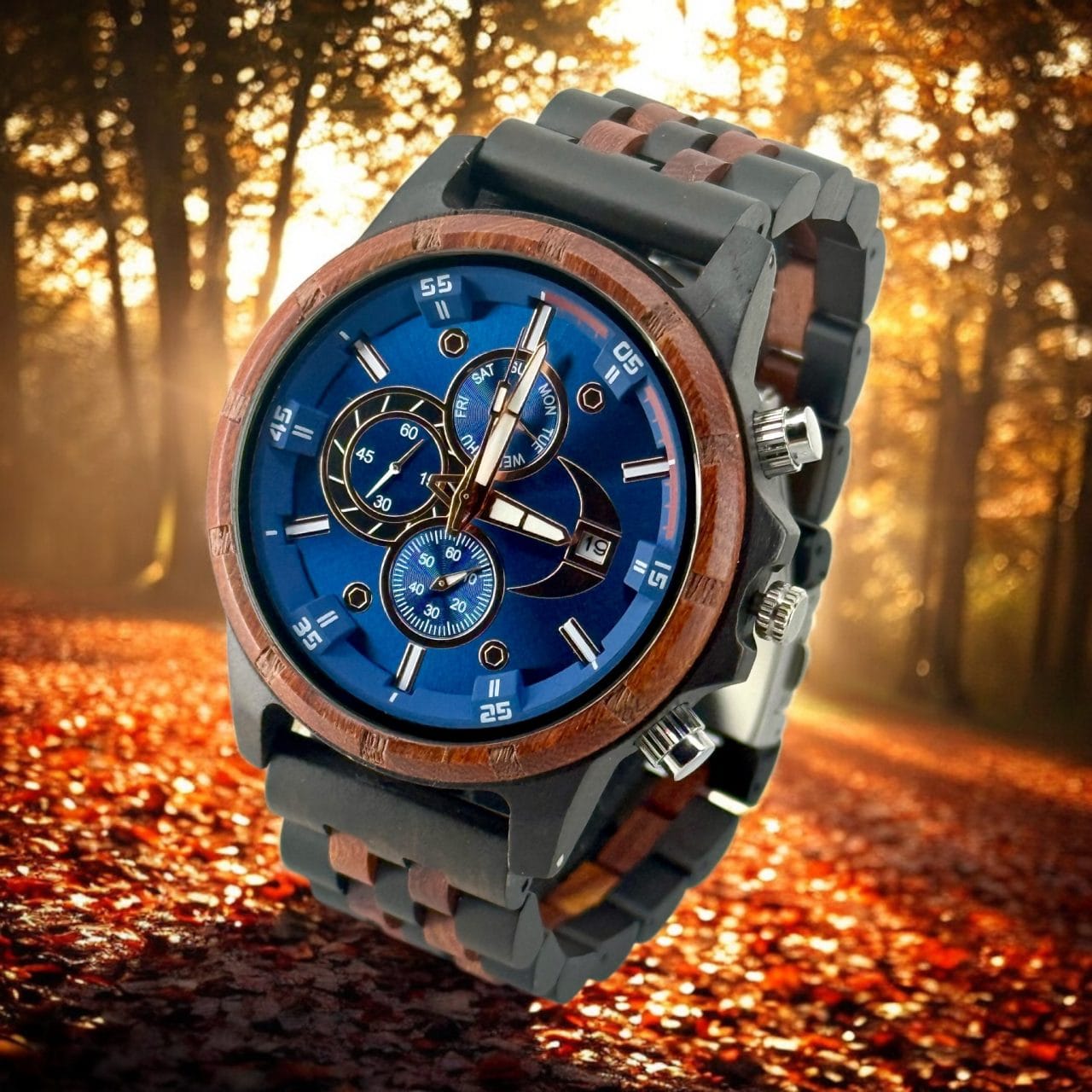 Ontwerp je eigen armband 29 Chronograaf Herenhorloge van Zwart & Rood Sandelhout