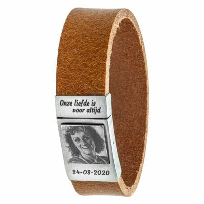 Cognac leren Fotoarmband met eigen foto - Afbeelding 2