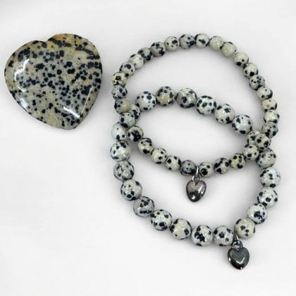 Dalmatian Jasper Armbanden – Luxe Cadeauset met Hartvormige Steen