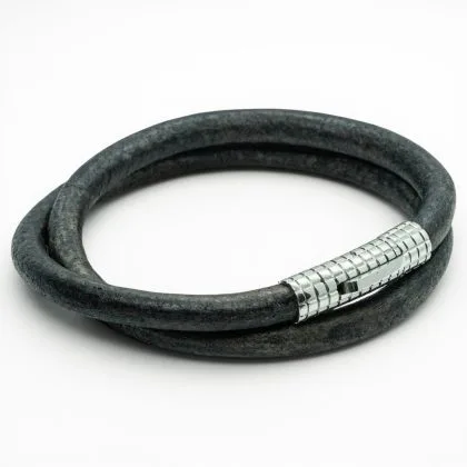 Dubbel rond 6mm grijze armband | Italiaans leer