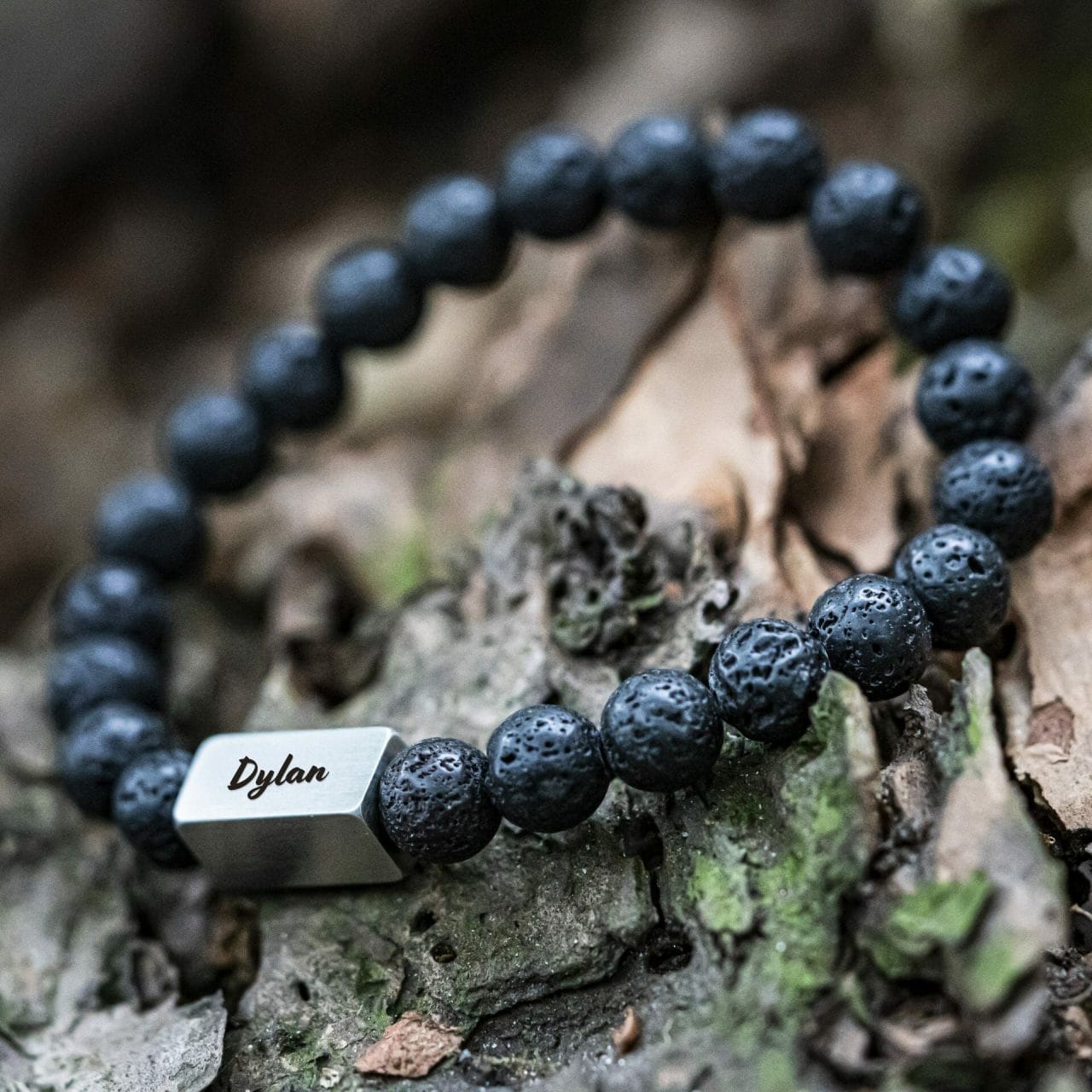 Dylan Lava Stenen Kralen Armband naam gravure