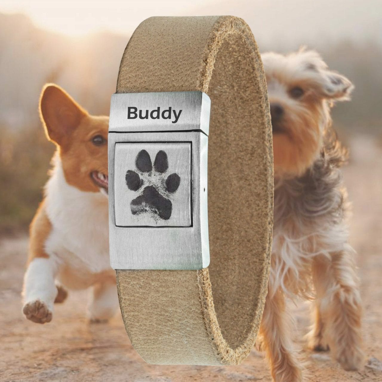 Ontwerp je eigen armband 35 Eigen Honden Pootafdruk op Leren armband