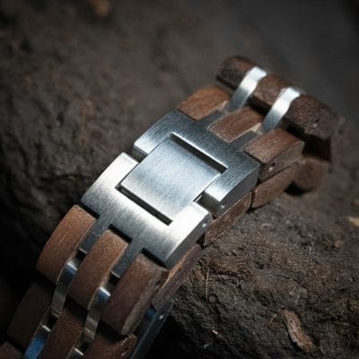 Eigen gedicht op armband gravure' - Brede RVS Houten armband - Afbeelding 2