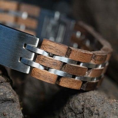 Eigen gedicht op armband gravure' - Brede RVS Houten armband - Afbeelding 3
