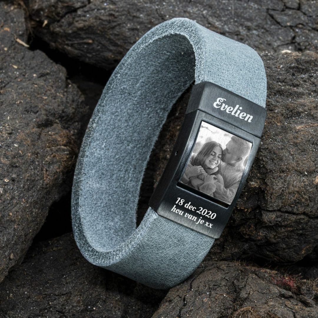 Foto-armband Dames Armband met Foto grijs leer
