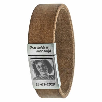Foto armband met eigen foto Beige leer - Afbeelding 2