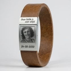 Foto armband met eigen foto Beige leer 5