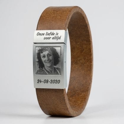 Foto armband met eigen foto Beige leer