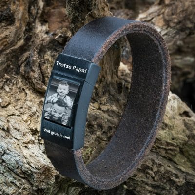Fotoarmband Heren Gevlochten bruin leer - Eigen Foto op armband 3 Fotoarmband Heren Gevlochten bruin leer - Eigen Foto op armband - Afbeelding 3