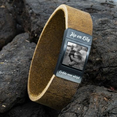 Fotoarmband Heren Gevlochten bruin leer - Eigen Foto op armband 5 Fotoarmband Heren Gevlochten bruin leer - Eigen Foto op armband - Afbeelding 5