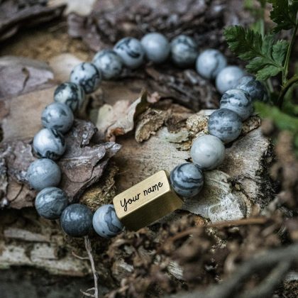 Grey Map Stone Gold Jasper - Kralen armband