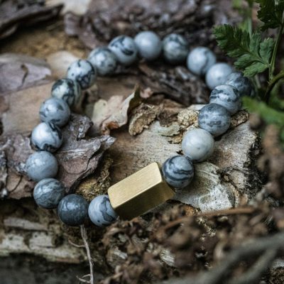 Grey Map Stone Gold Jasper - Kralen armband - Afbeelding 7