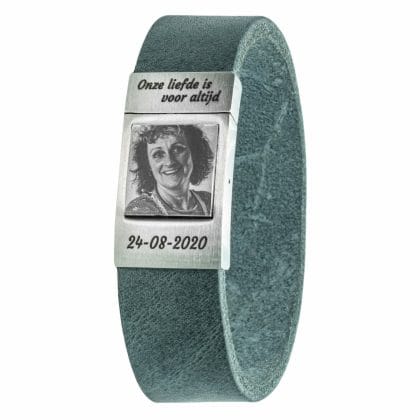Grijze leren Fotoarmband met eigen foto