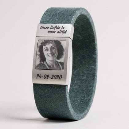 Grijze leren Fotoarmband met eigen foto