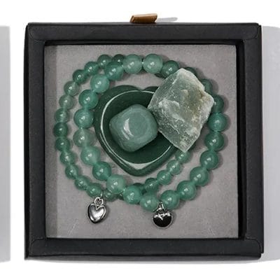 Groene Aventurijn Kralen Armband Set + Hartje / steen en Cadeaubox