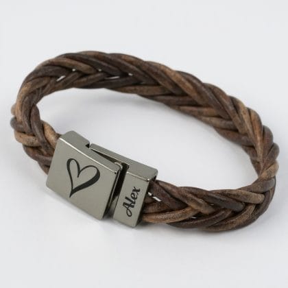 Gunmetal Armband van gevlochten bruin Italiaans Valiano™ leer