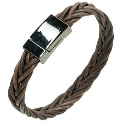 Gunmetal Armband van gevlochten bruin Italiaans Valiano™ leer 2 Gunmetal Armband van gevlochten bruin Italiaans Valiano™ leer - Afbeelding 2