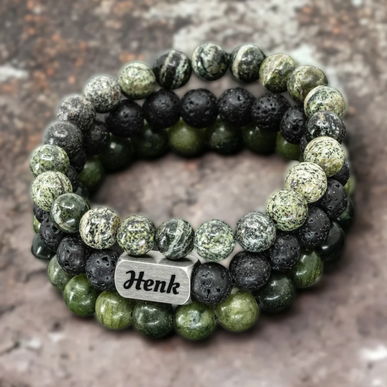 Heren 3 Armbanden Set- Zebra Stone • Lava Rock • Natural Jade
