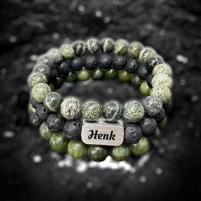 Heren 3 Armbanden Set: Zebra Stone • Lava Rock • Natural Jade 2 Heren 3 Armbanden Set: Zebra Stone • Lava Rock • Natural Jade - Afbeelding 2