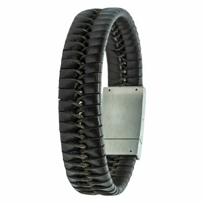 Heren fotoarmband met Gevlochten leer zwart / bruin met eigen foto - Afbeelding 4