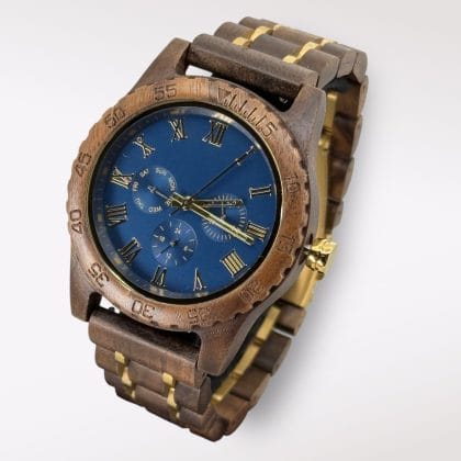 Houten Heren horloge Walnoot & Goud