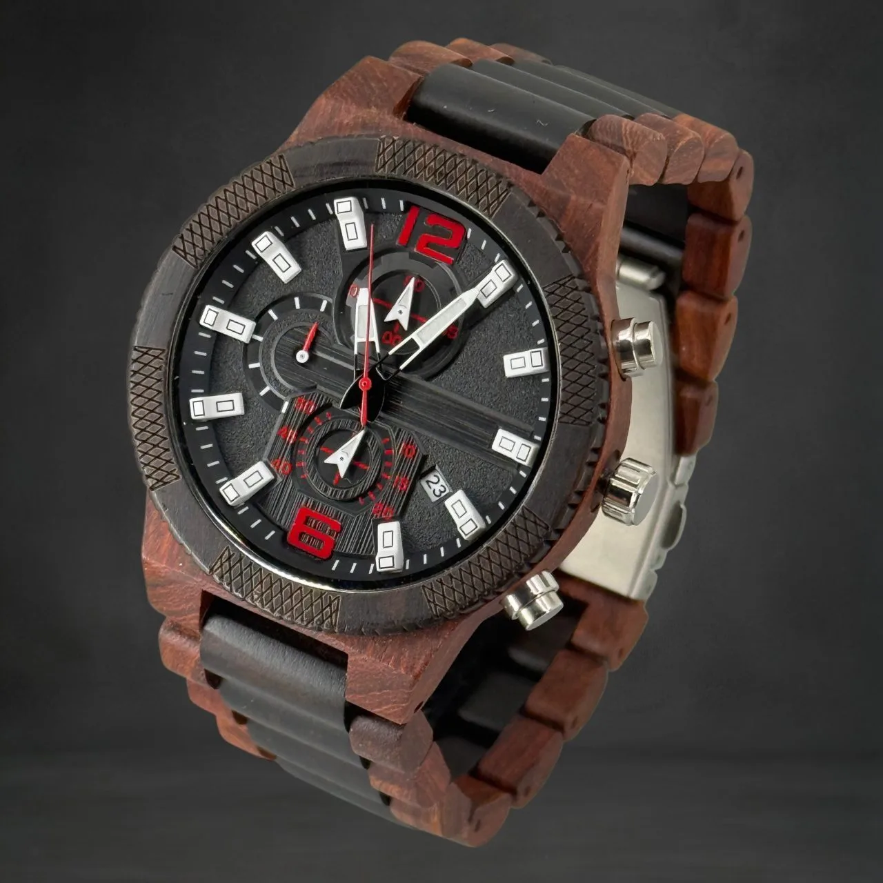 Houten Rode Chronograaf Herenhorloge 48mm