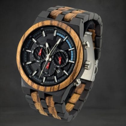 Houten heren horloge zwart ebony hout