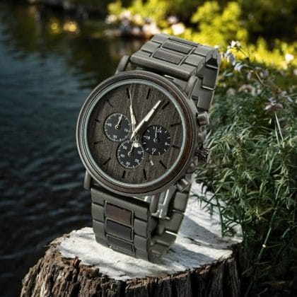 Houten mannen horloge luxe zwarte editie