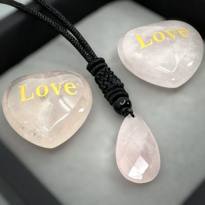 Ketting Rozenkwarts Hart Ketting Set – Liefdes Amulet 'Love'
