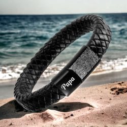 Reviews van Armband.nl en Armband.be 8 Leren Fingerprint armband voor mannen zwart