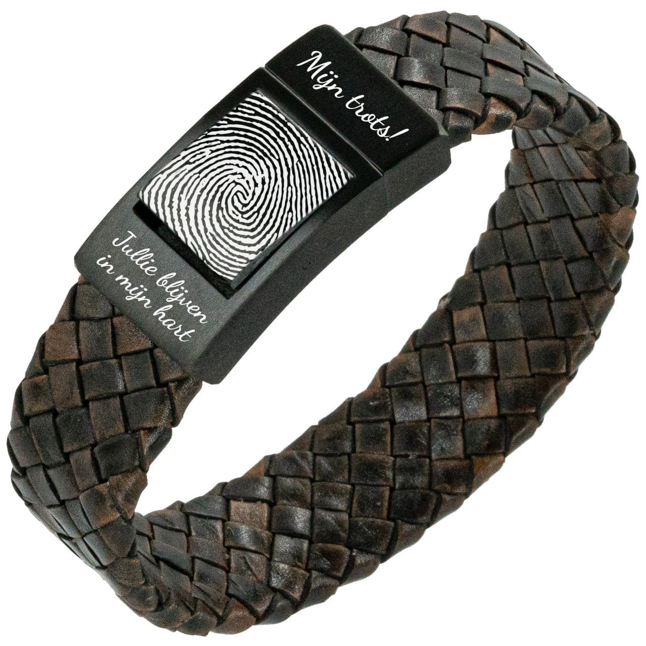 Lieve-opa-Vingerafdruk-armband-Bruin-gevlochten-leer-1