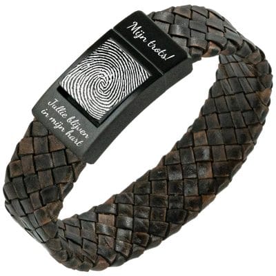 Lieve opa Vingerafdruk armband - Bruin gevlochten leer 2 Lieve opa Vingerafdruk armband - Bruin gevlochten leer - Afbeelding 2